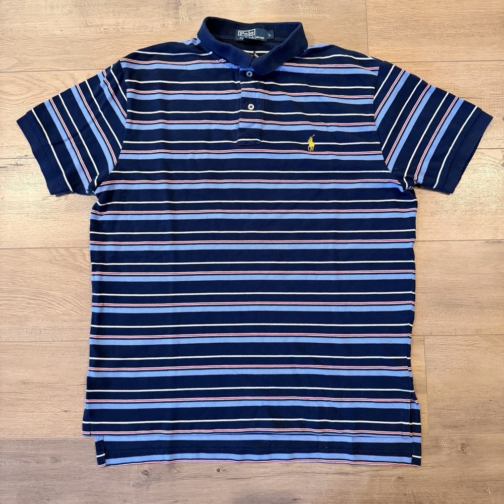 Vintage Polo Ralph Lauren polo shirt navy, blue, red, white striped yellow pony